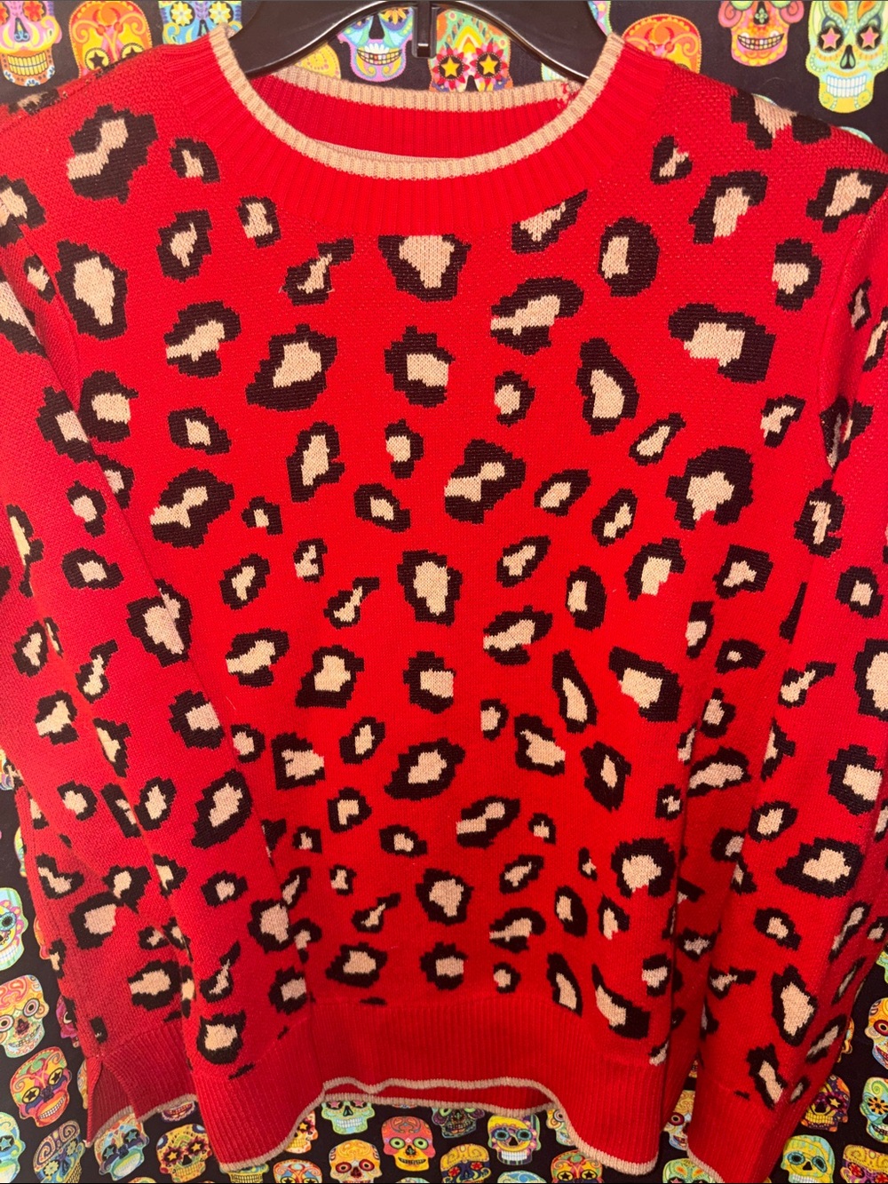 Bold Red Leopard-Print Crewneck Sweater